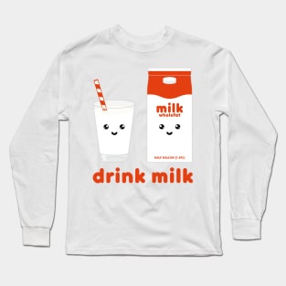 Drink milk Kawaii milk carton and milk glass Long Sleeve T-Shirt